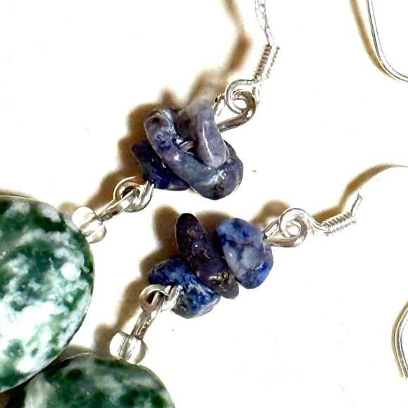 2/$20, Genuine Green Tree Agate & Lapis Lazuli Gemstone Sterling Silver Earrings - Picture 3 of 11